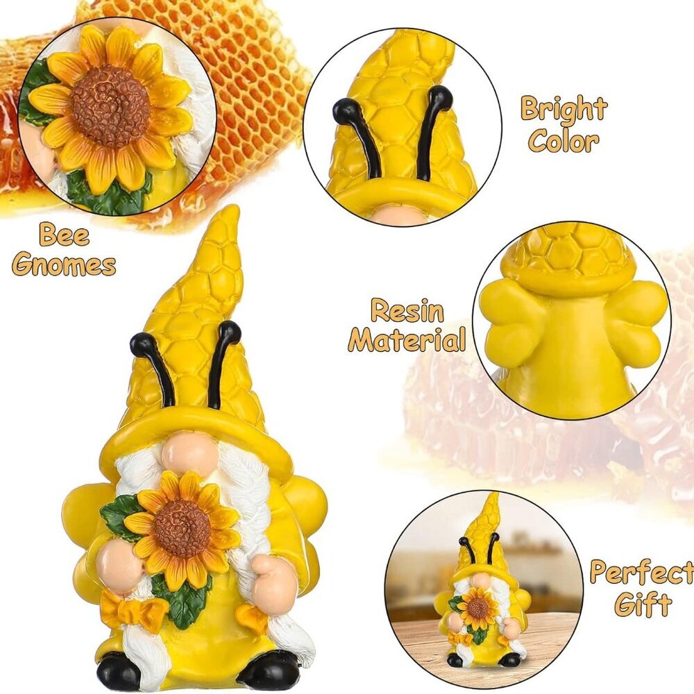 3PCS Bumble Bee Resin Gnomes Decorations Spring Summer Fall Home Figurines Tiere - Picture 5 of 7